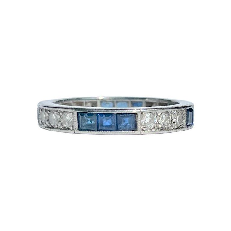 Art Deco Sapphire and Diamond Platinum Eternity Band