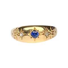 Edwardian Diamond and Sapphire 18 Carat Gold Gypsy Ring