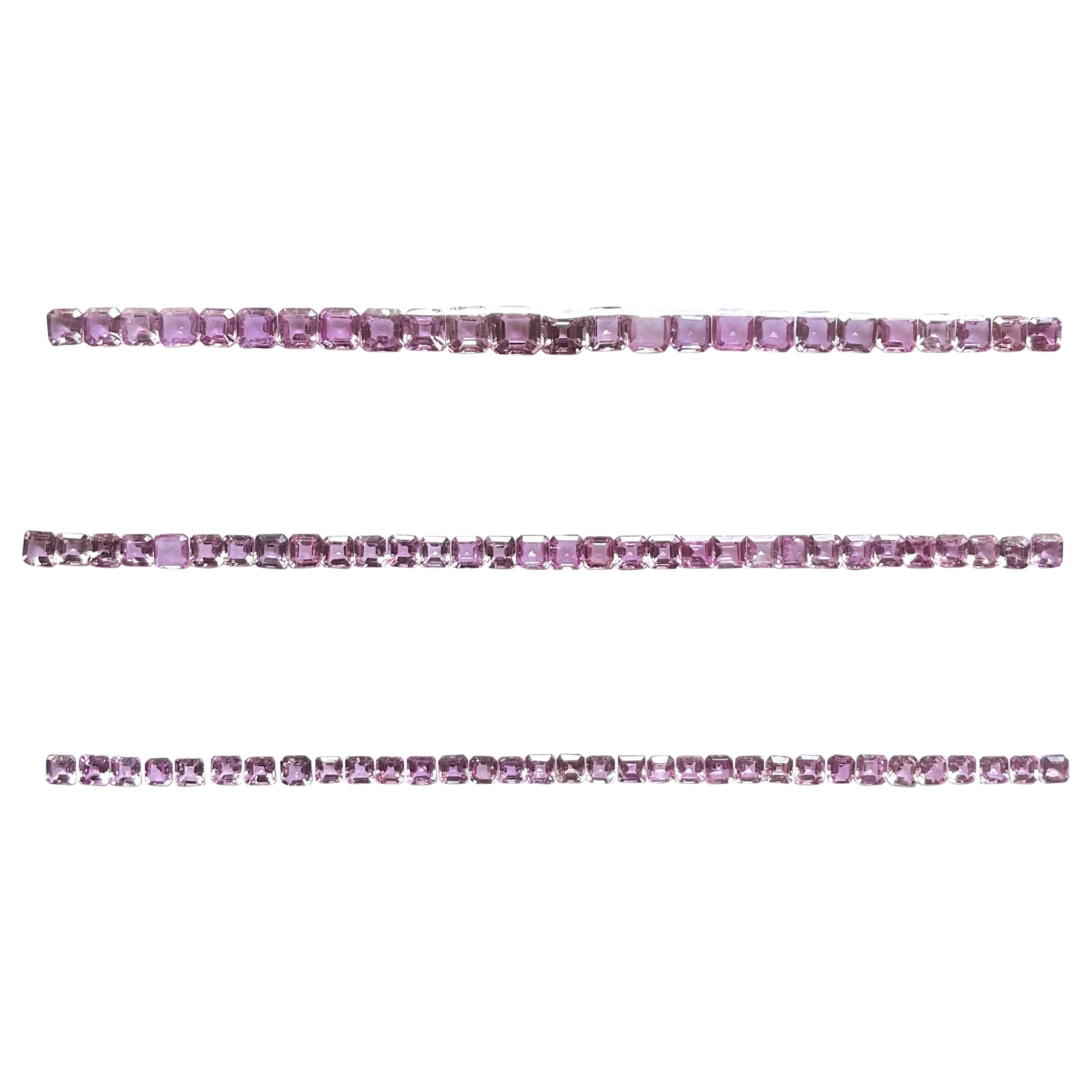 Natural Pink Sapphire Bracelets 3 sets asscher cut stone For Fine Jewelry gems For Sale