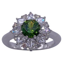 Bochic Vintage Platinum, Diamond & Green Garnet Cluster Ring, Circa 1980