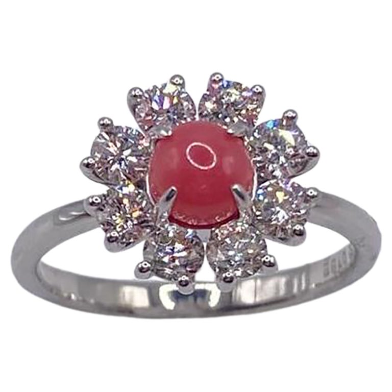 Classic & Elegance Bague Bochic en platine avec diamant en grappe et perle de conque rose
