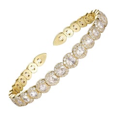 1.68 Carat Rose Cut Diamond Open Cuff Bangle Bracelet in 18 Karat Yellow Gold