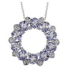 Natural Tanzanite Round White Gold Bridal Necklace Silver Jewelry for Women's 