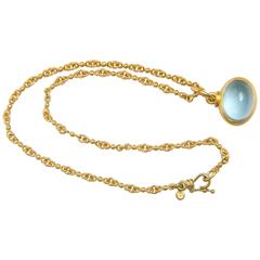 Denis Betesh Single Ball Chain And Green Moonstone Pendant