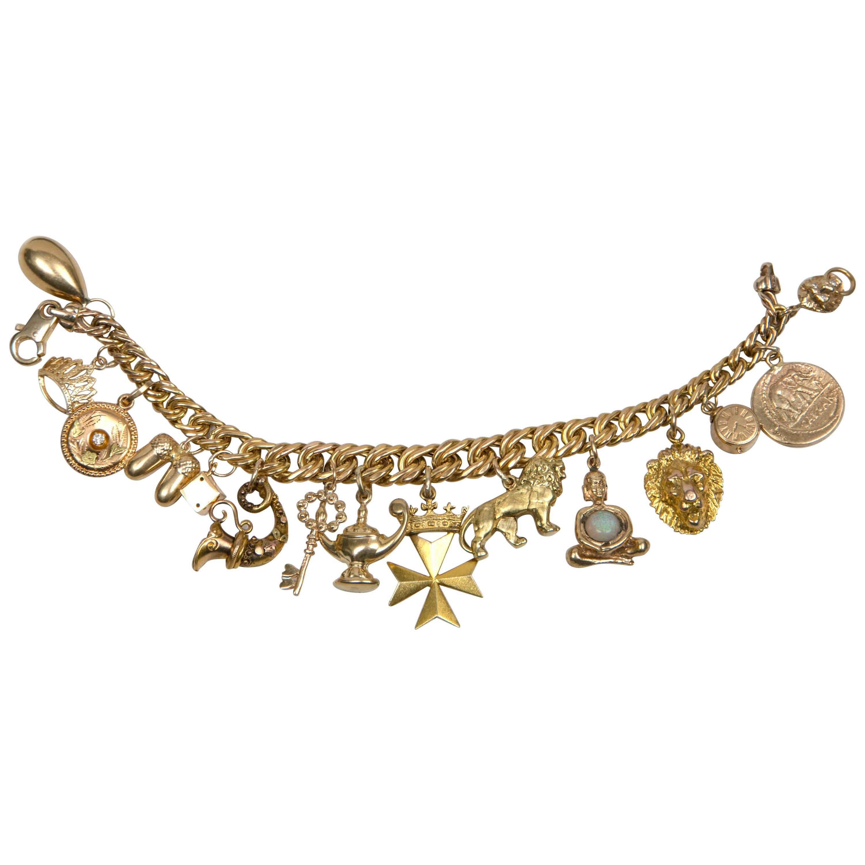  Victorian And Mid Century Charm Bracelet For Sale