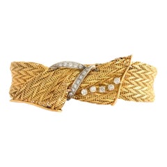 French Vintage Diamond Yellow Gold 18K Bracelet 1960S
