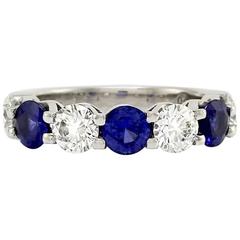 Seven-Stone Sapphire Diamonds Platinum Anniversary Band Ring 9