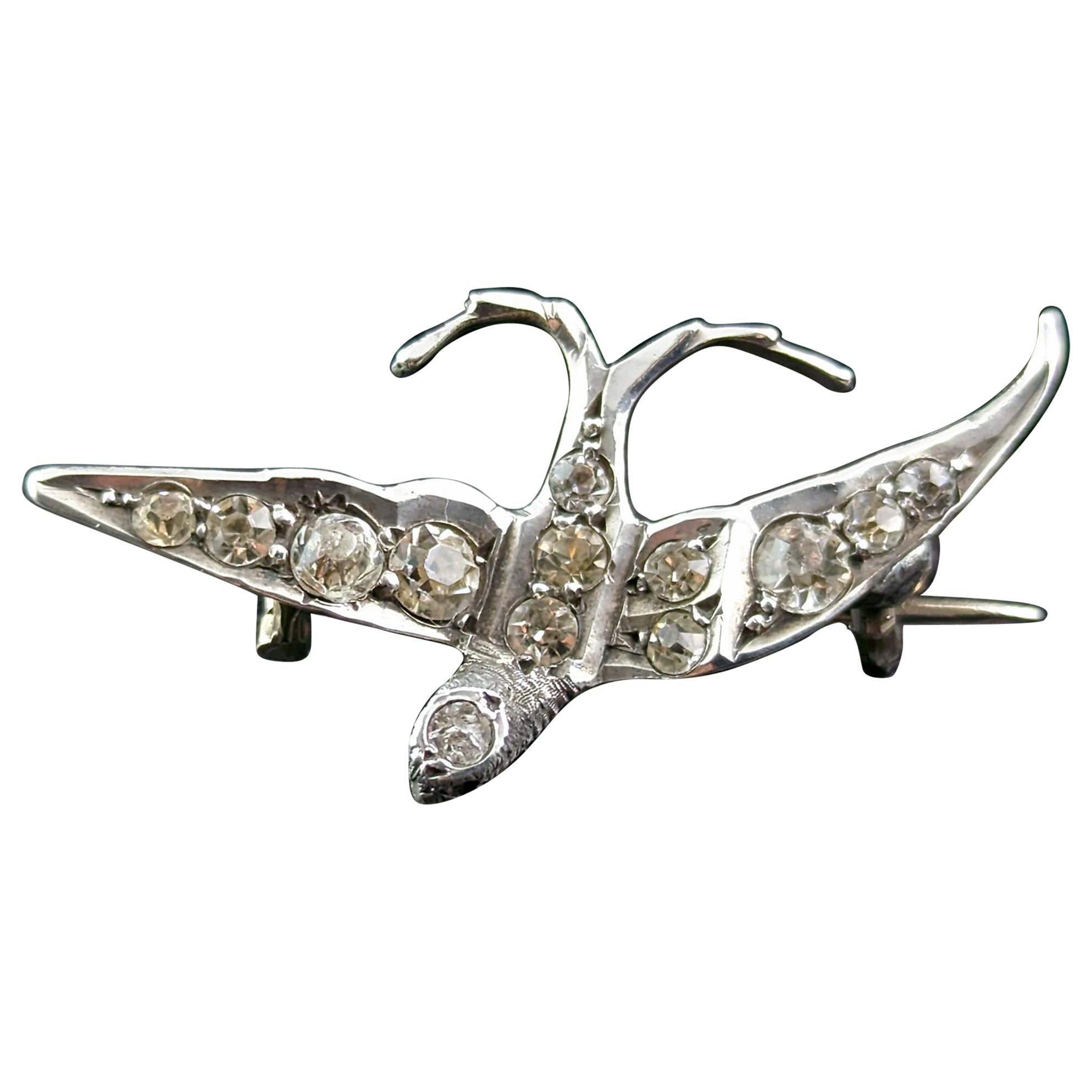 Antique silver and paste swallow brooch, Victorian 