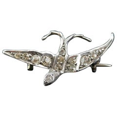 Used silver and paste swallow brooch, Victorian 