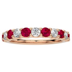 Wedding Band Ring 1981 Classic Collection with Diamonds & Ruby in 18K Rose Gold