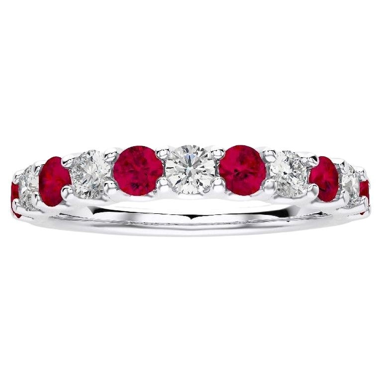 Wedding Band Ring 1981 Classic Collection with Diamonds & Ruby in 18K White Gold For Sale