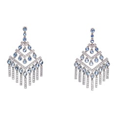 Tiffany & Co. Aquamarine Diamond and Platinum Chevron Chandelier Fringe Earrings