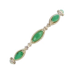 Yellow Gold Jade Link Bracelet 7" - 14k Marquise Cabochon