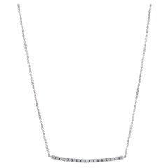 White Gold Diamond Curved Bar Pendant Necklace - 14k Round .32ctw Adjustable