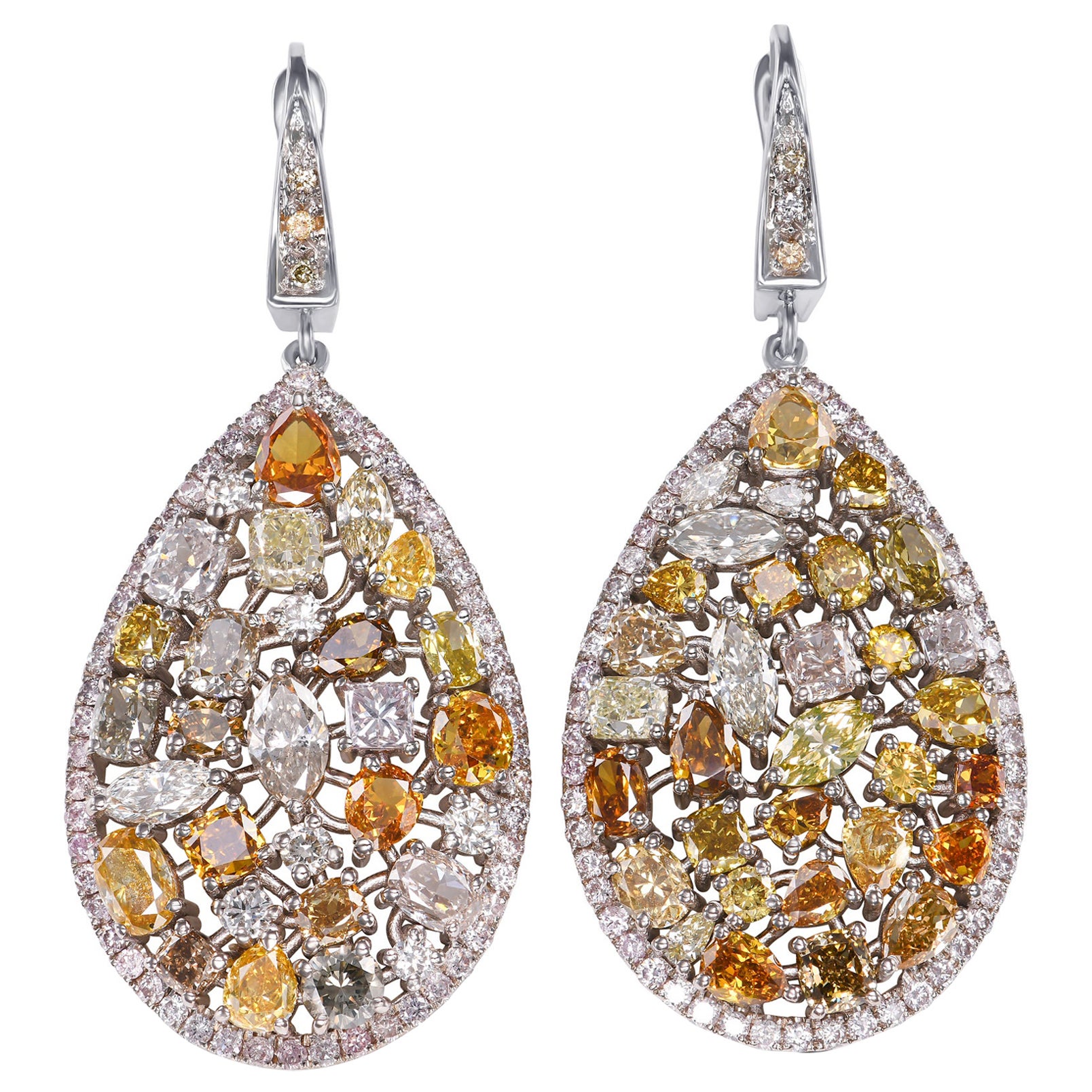 NO RESERVE!  -  11.60cttw Fancy Color Diamonds - 14K White Gold Earrings  For Sale