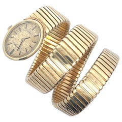 Bulgari Vintage Serpenti Tubogas Bracelet Watch 18Kt Gold Juvenia Oval Dial 