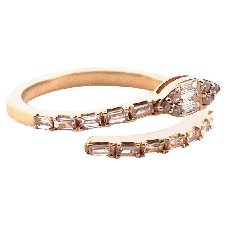 14K Yellow Gold Open Cuff Snake Diamond Ring For Sale