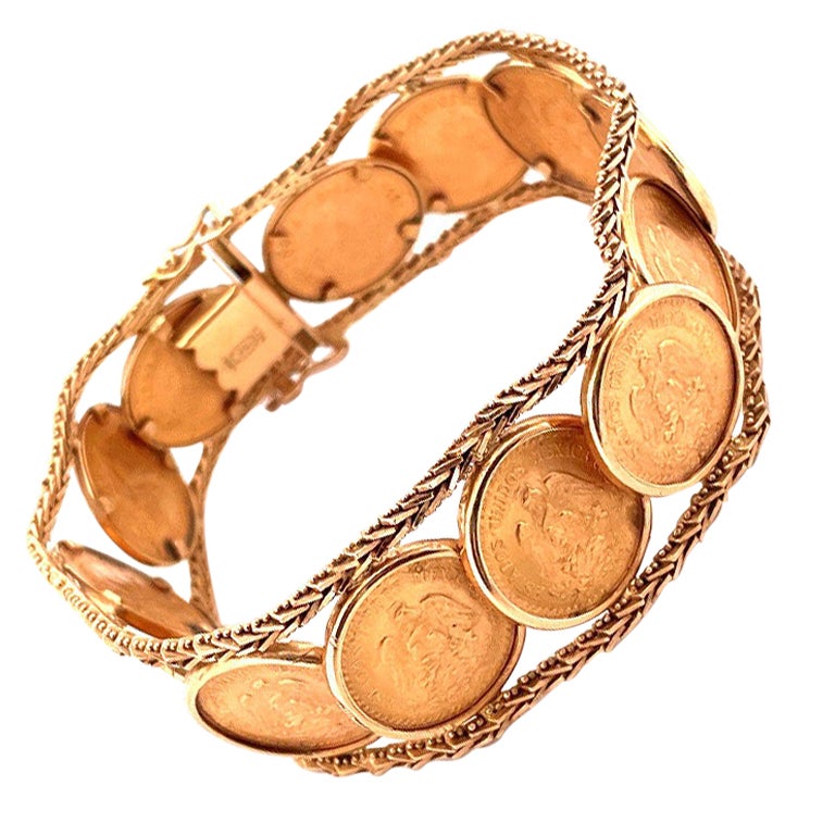 18k Yellow Gold Coin Bracelet For Sale