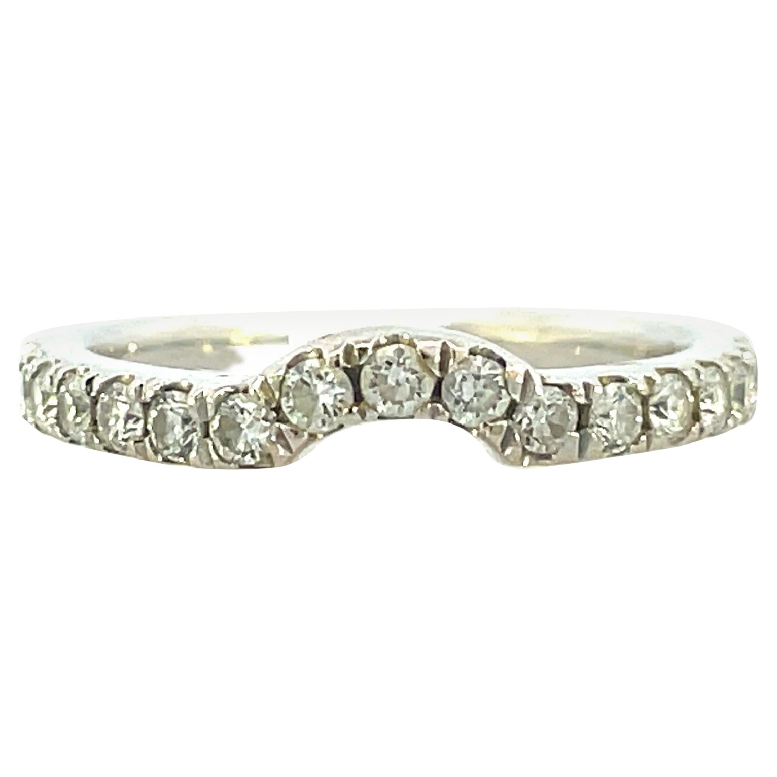 Contemporary 14k White Gold and Diamond Curved Band For Sale at 1stDibs