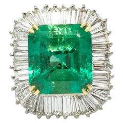 GIA 10.80ct Colombian Emerald & Diamond Ballerina Ring 18k White Gold
