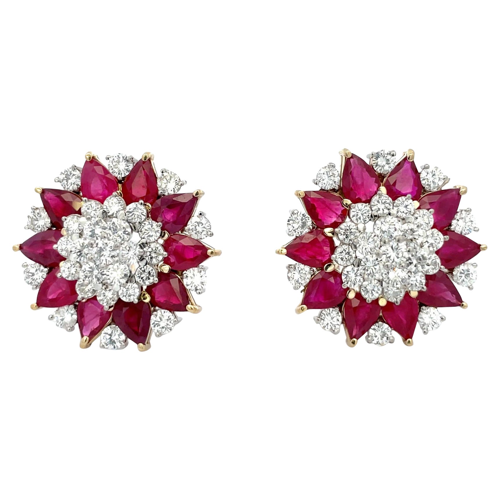 C. DUNAIGRE Burma Ruby Heated Diamond Cluster Star Earrings 28 CTTW 