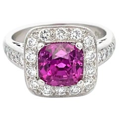 GIA Certified Purplish Pink Cushion Sapphire Diamond Halo Ring Sri Lanka 3.56 CT