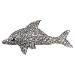 Platin & Diamant Delphin-Brosche mit Smaragd-Auge