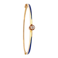 Bracelet en émail bleu et diamant - or jaune 14K