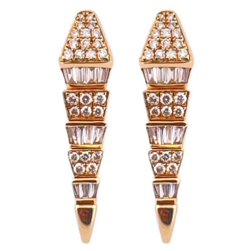 Modern Snake Diamond Earrings - 14K Yellow Gold For Sale