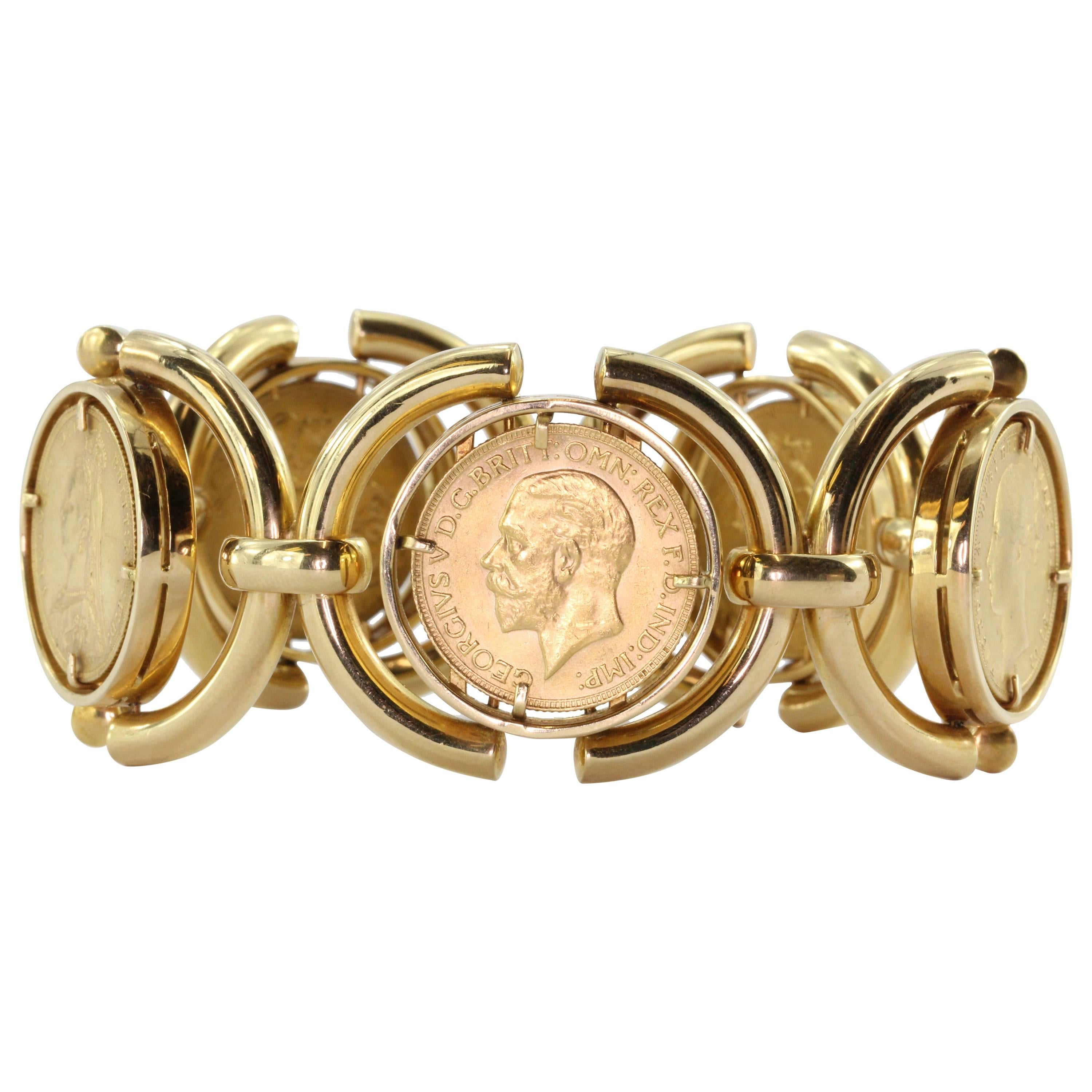 Heavy British Gold Sovereign Coin Bracelet from Verona Italy