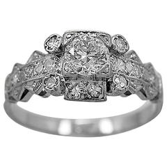 Art Deco .45 Carat Diamond Platinum Antique Engagement Ring