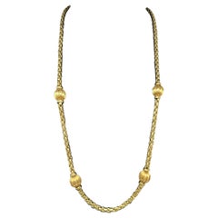 Vintage 30" Italian 18k Yellow Gold Woven Station Sphere Necklace