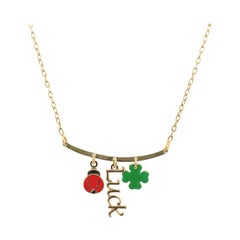 Luck Yellow Gold Enamelled Clover, Ladybird & Luck on Chain in 18ct Good