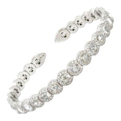 1.83 Carat Rose Cut Diamond Open Cuff Bangle Bracelet in 18 Karat White Gold