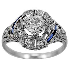 Art Deco .82 Carat Diamond Platinum Engagement Ring 