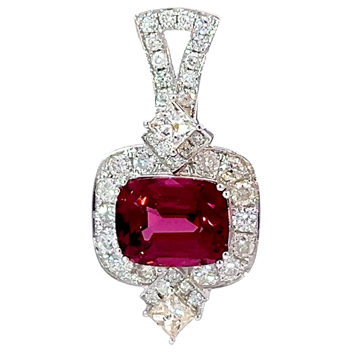 Limited Classic 14k Gold 2.47 ct red burgundy tourmaline .76 ct Diamond Pendant For Sale