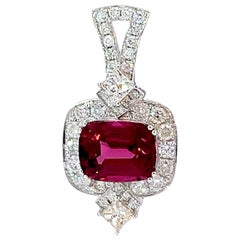 Pendentif en or 14k Classic 2.47 ct tourmaline rouge bourgogne .76 ct diamant