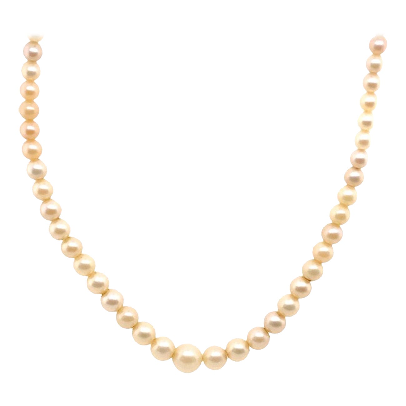 Graduated Cultured Pearl Necklace with Silver Clasp & Safety Chain For Sale