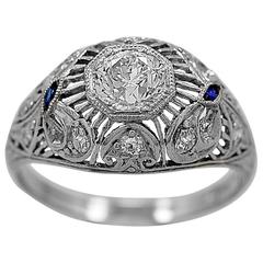 Art Deco .70 Carat Diamond Sapphire Platinum Engagement Ring 11
