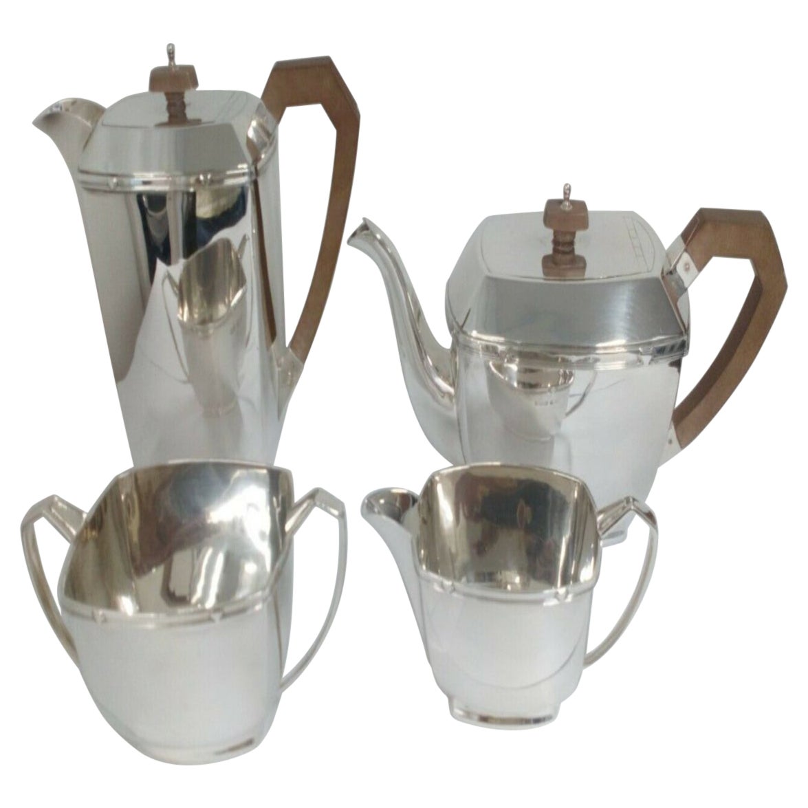 George V Art Deco Four-Piece Sterling Silver Tea Service For Sale