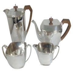 George V Art Deco Four-Piece Sterling Silver Tea Service