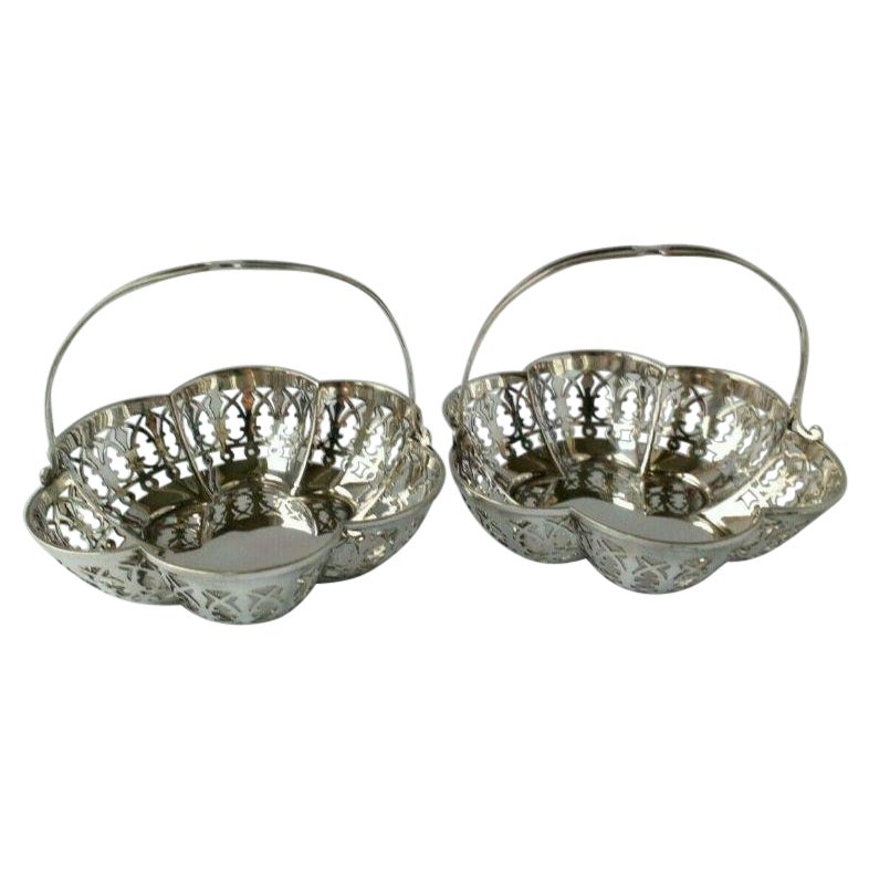 Pair of Pierced Sterling Silver Bonbon Dishes by James Deakin & Sons For Sale