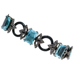 Topazs, Onyx, Diamonds, Rose Gold and Silver Retrò Bracelet.