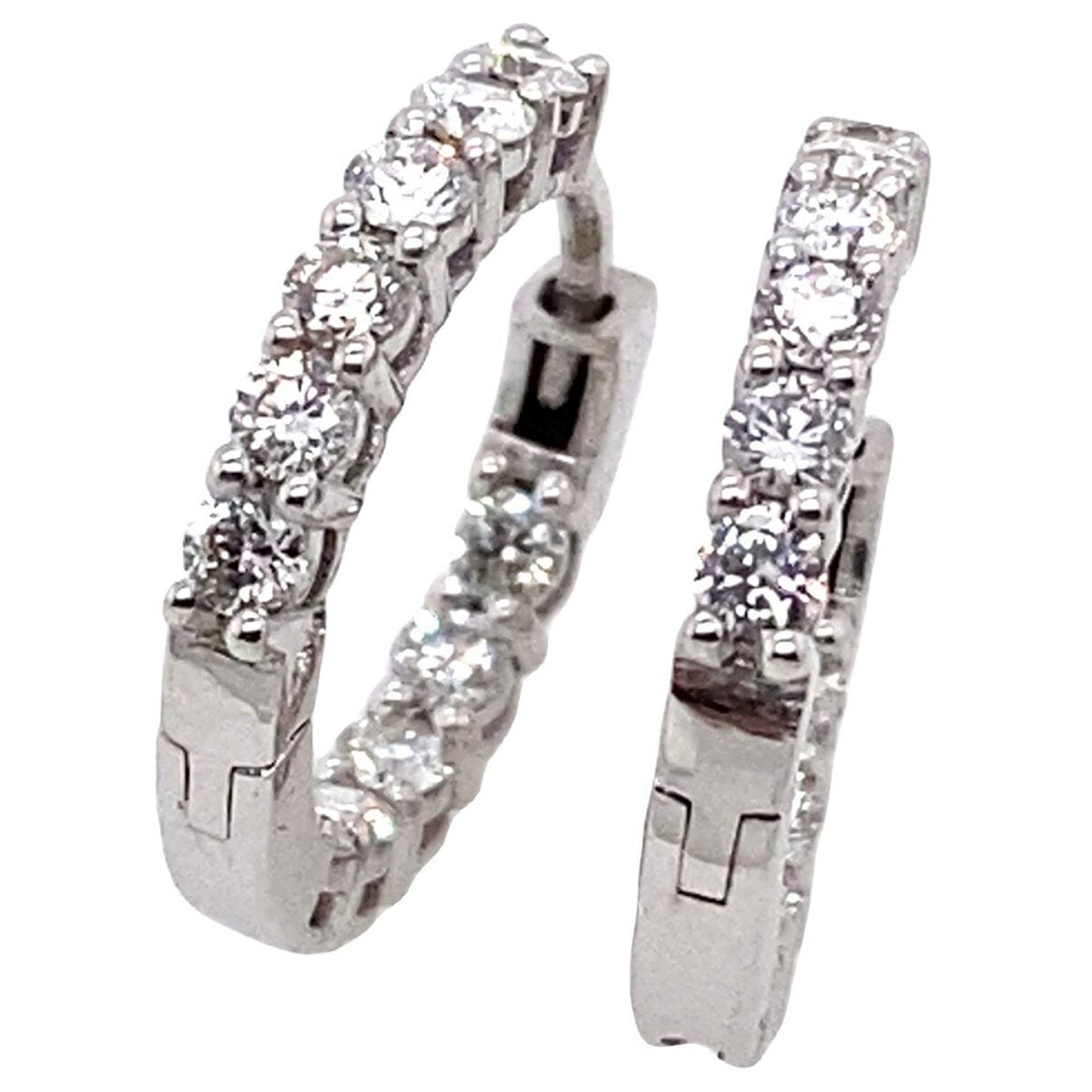 Diamond Hoop Earrings Set with 11 Diamonds in Each Earring in 18ct White Gold