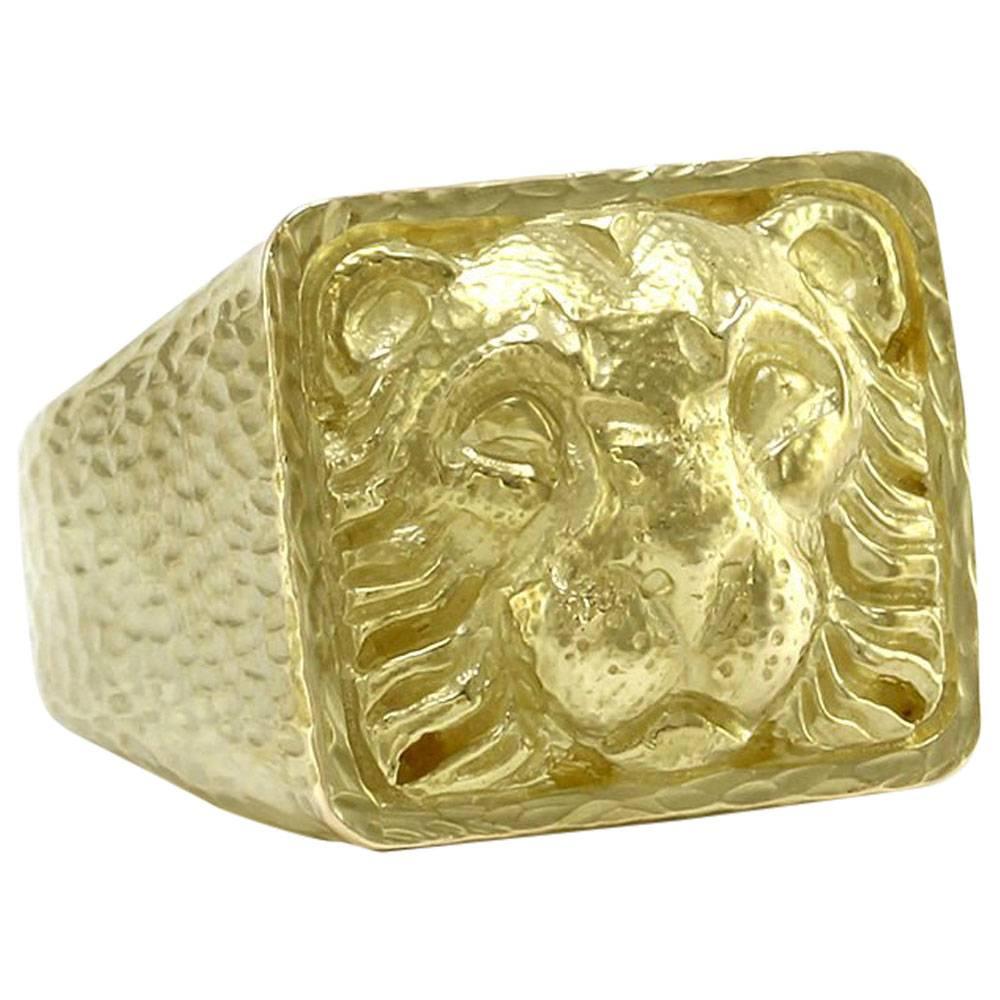 David Webb Ancient World Collection Gold Lion Ring For Sale