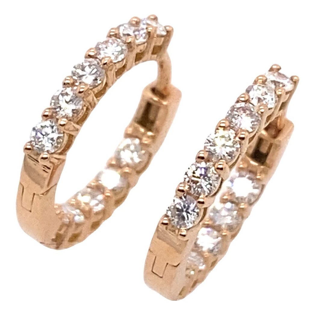 Diamond Hoop Earrings Set with 11 Diamonds in Each Earring in 18ct Rose Gold For Sale