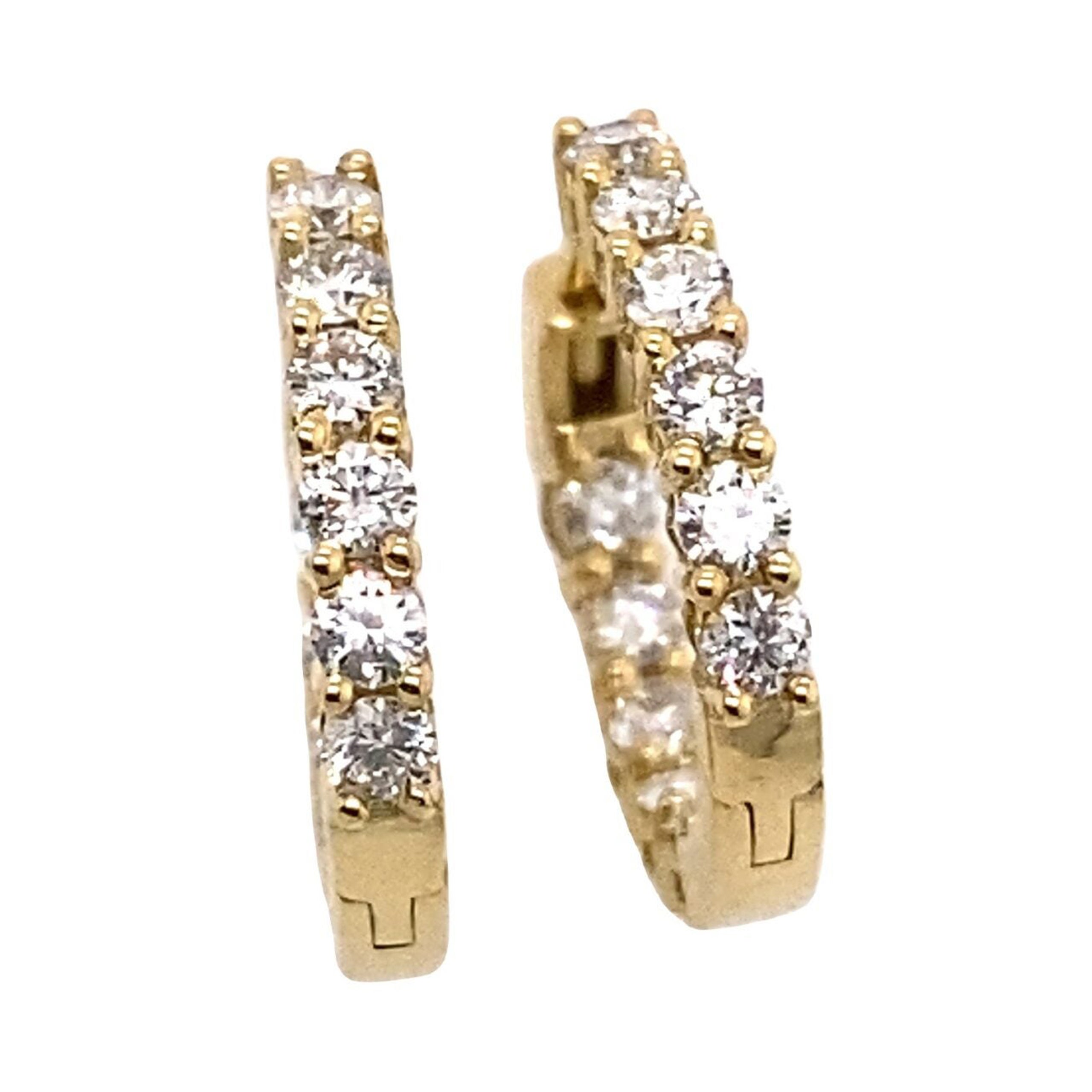 Diamond Hoop Earrings Set with 11 Diamonds in Each Earring in 18ct Yellow Gold For Sale