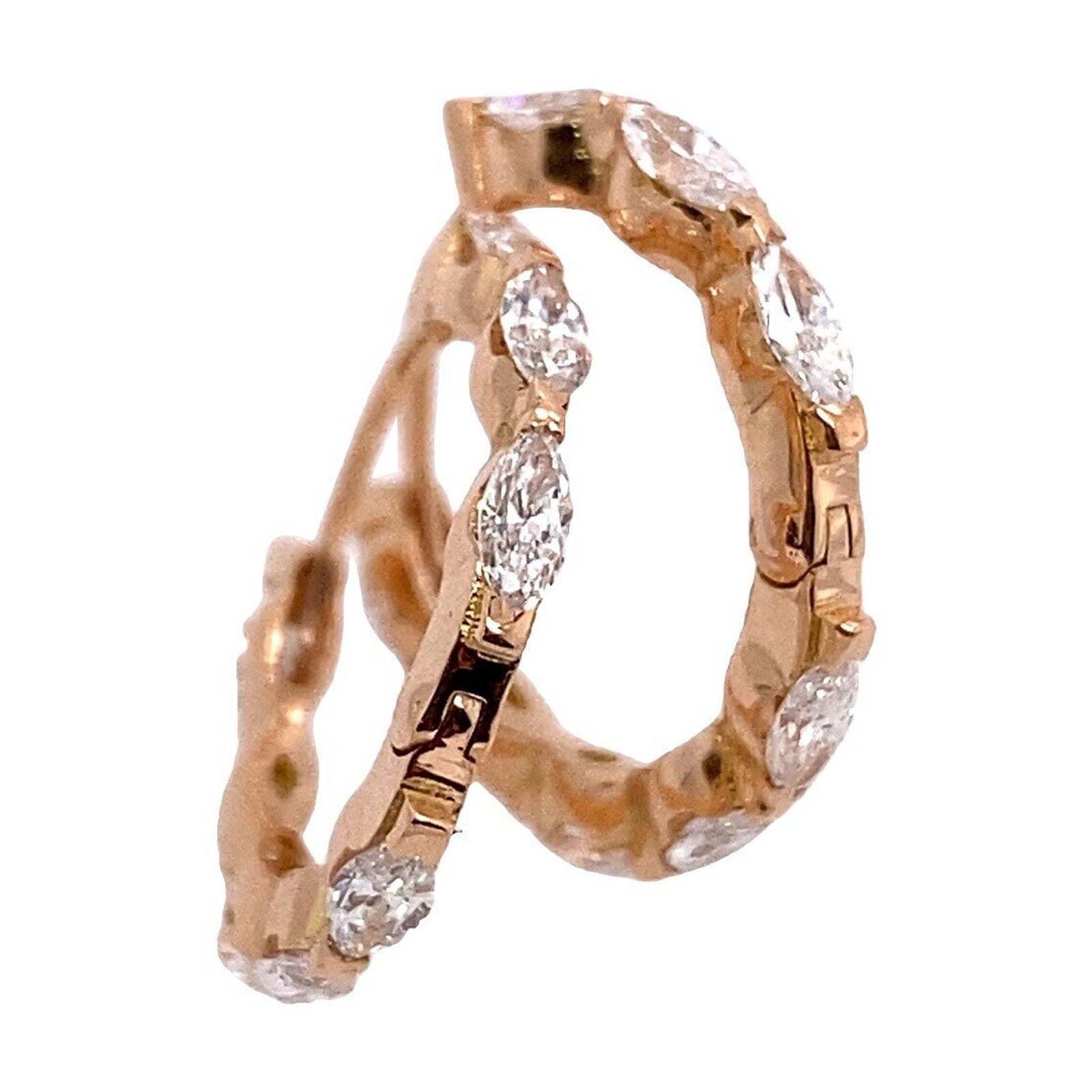 1.0ct F/VS Marquise Diamond Hoop Earrings in 18ct Rose Gold For Sale
