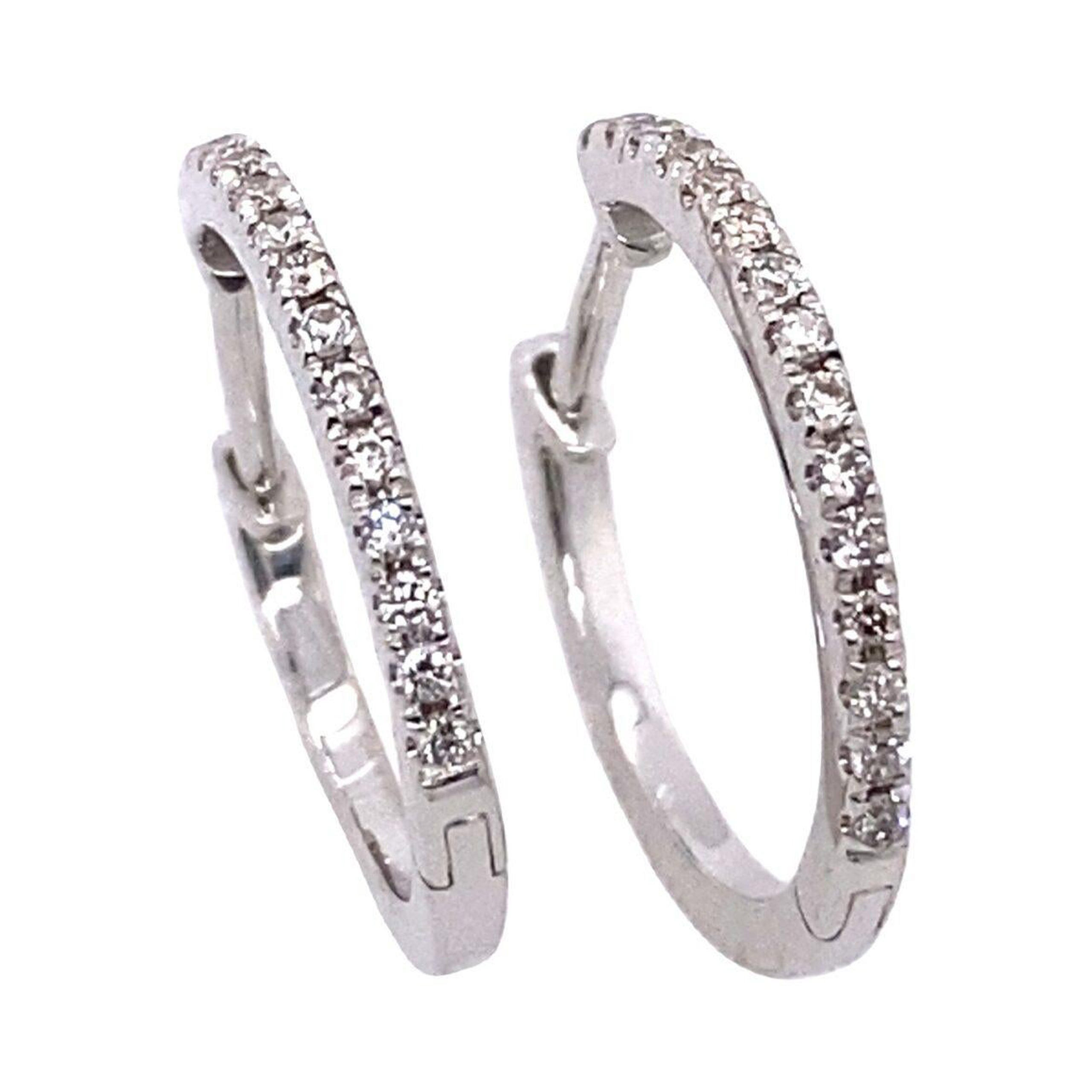 0.13ct Round Diamond Hoop Earrings in 18ct White Gold For Sale