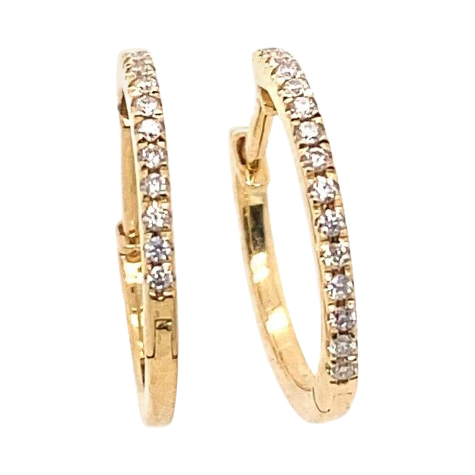 0.13ct Round Diamond Hoop Earrings in 18ct Yellow Gold For Sale